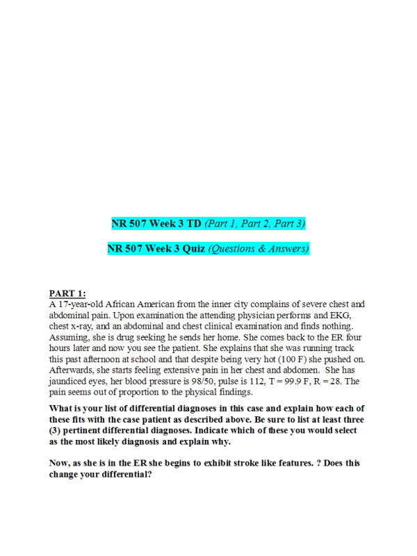 NR 507 Week 3 TD Parts 1 2 3 Plus Quiz Q A Chamberlain