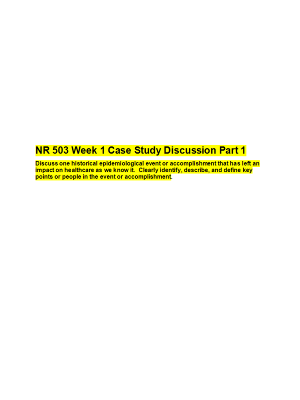 NR 503 Week 1 Case Study Discussion ►