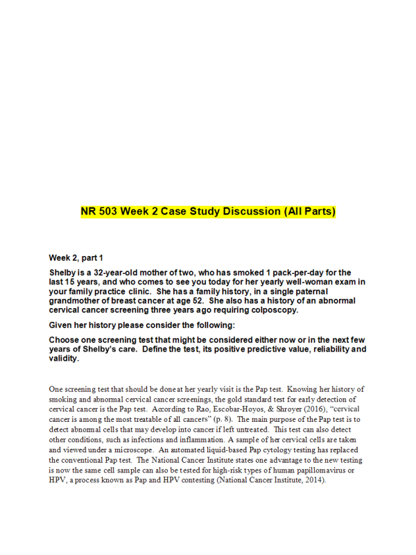 NR 503 Week 2 Case Study Discussion ►