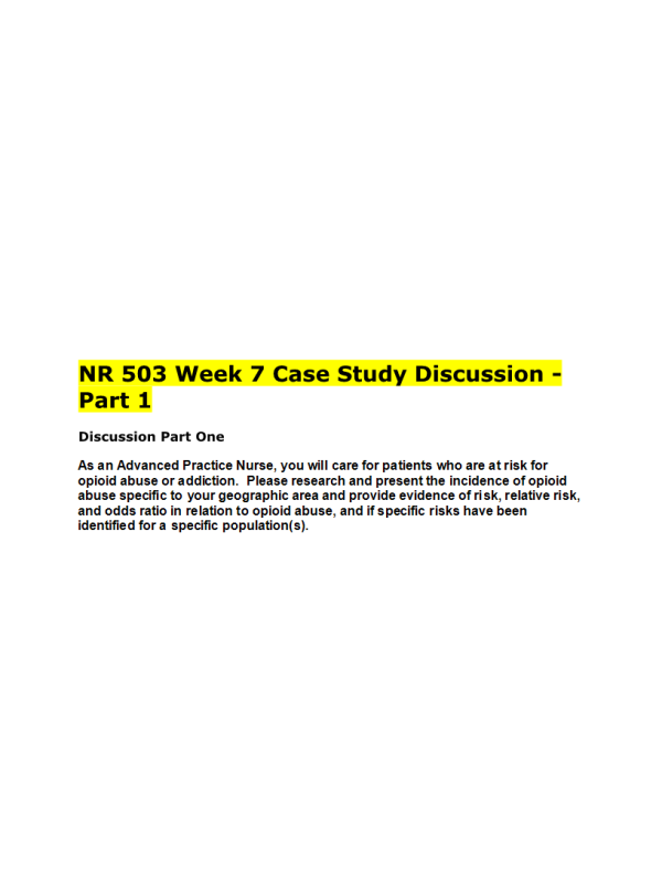 NR 503 Week 7 Case Study Discussion ►