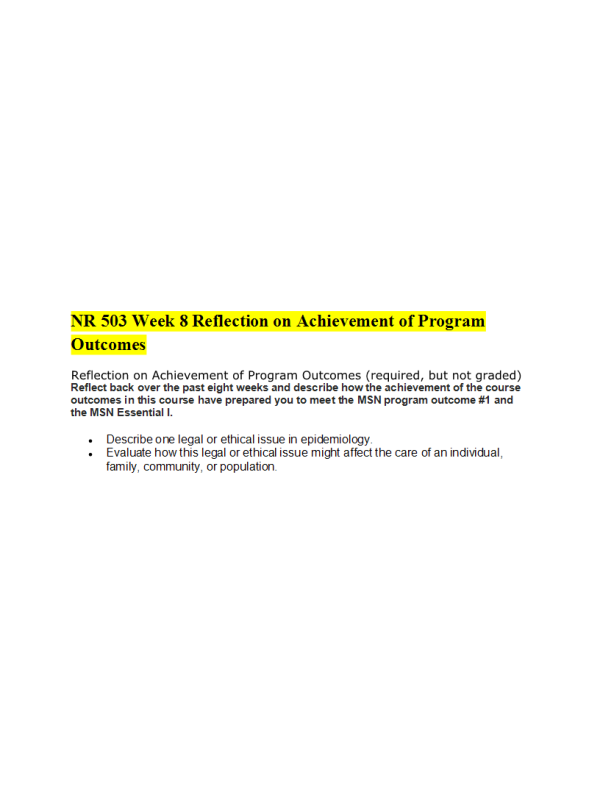 NR 503 Week 8 Reflection on Achievement of Program Outcomes ►