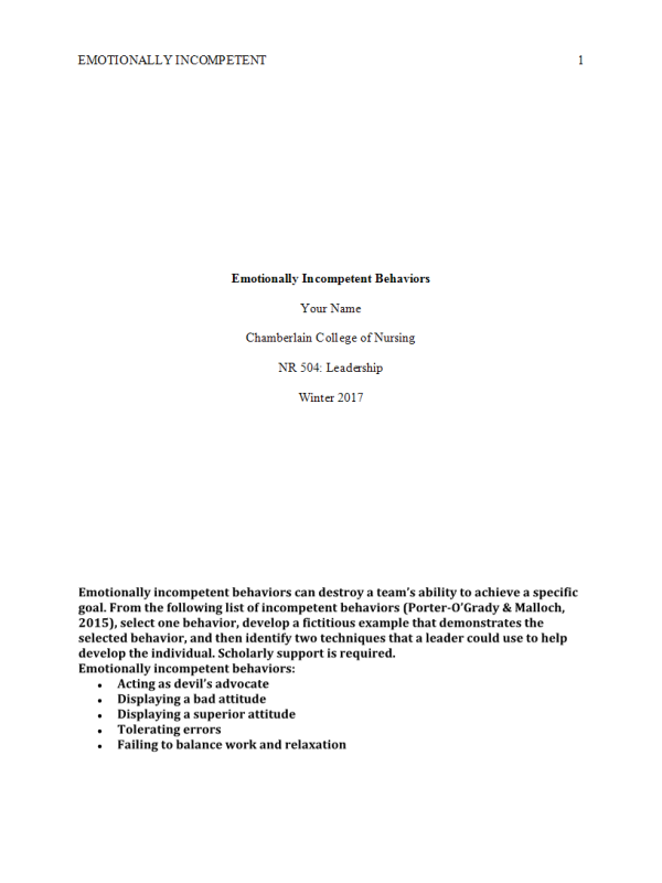 NR 504 Week 4 Discussion Question - Emotionally Incompetent Behaviors →