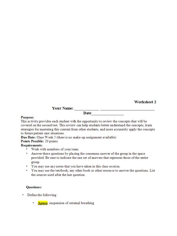 NR 283 Unit 5 In class Activity; Worksheet 2