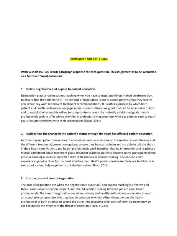 HLT 306V Topic 4 Homework; Influence of Patient Education in Healthcare