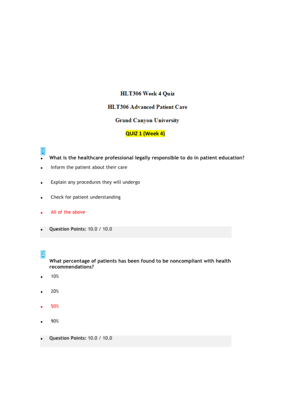 HLT 306V Topic 4 Quiz