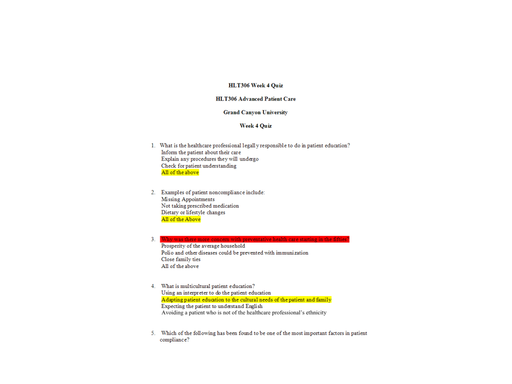 HLT 306V Topic 4 Quiz (Version 2) | Course, Exam Notes