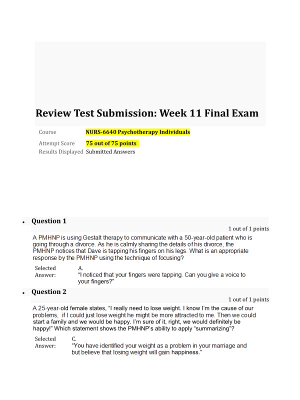 NURS 6640 Week 11 Final Exam: 75 out of 75 Points