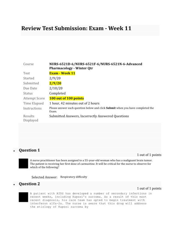 NURS 6521D-6, NURS-6521F-6, NURS-6521N-6, Week 11 Final Exam100 out of 100 Points