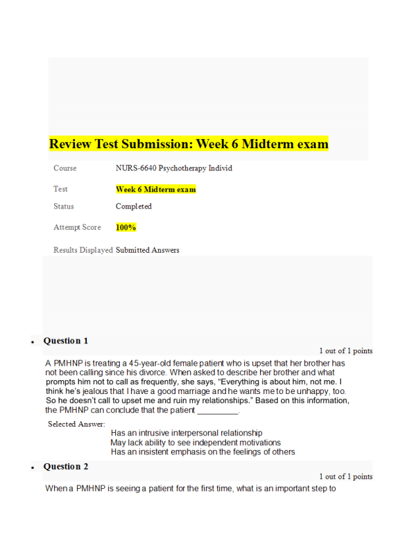 NURS 6640 Week 6 Midterm Exam: 75 out of 75 Points (100% Correct Solutions)
