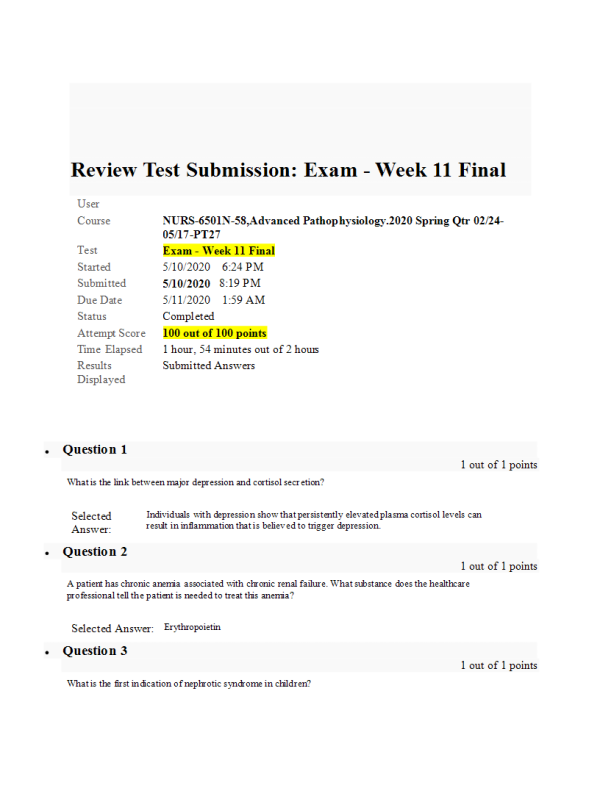 NURS 6501N-58: Week 11 Final Exam: Score 100/100