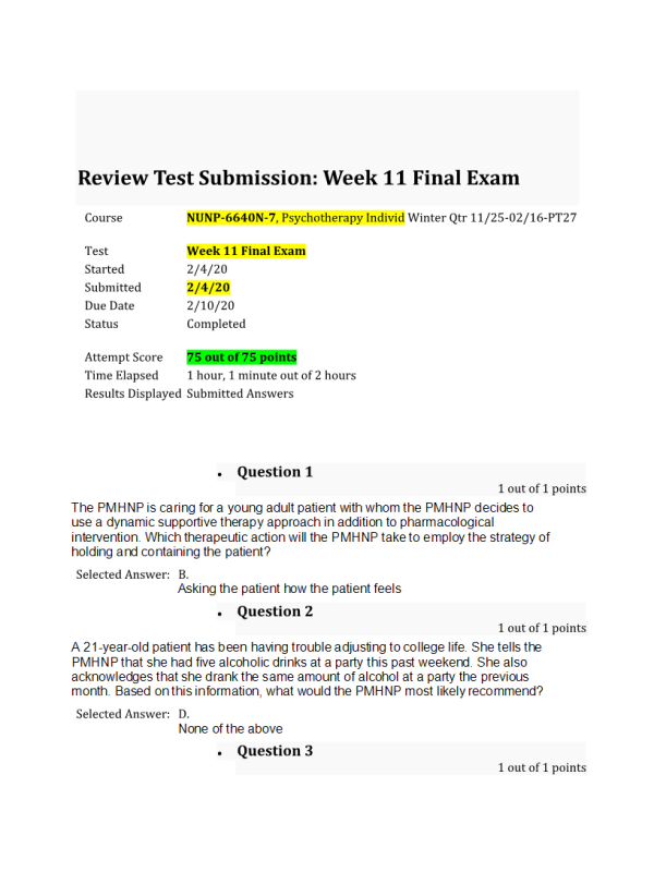 NUNP 6640N-7; Week 11 Final Exam; 75 out of 75 Points (Feb 2020)