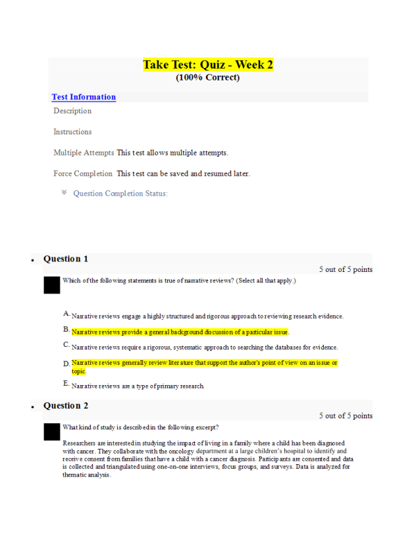 NURS 6052 Module 2 (Weeks 2-3) Quiz; Is It Quantitative, Qualitative, or Mixed Methods