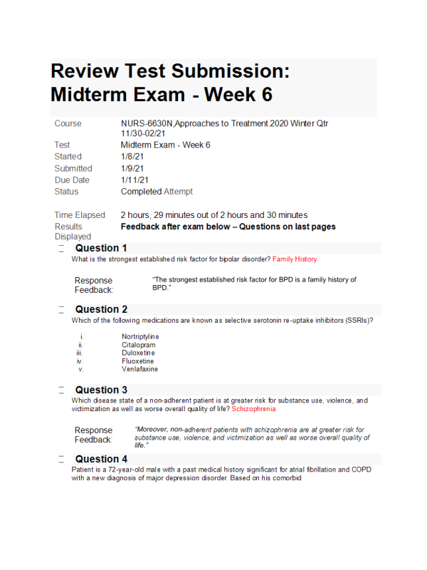 NURS 6630N Week 6 Midterm Exam