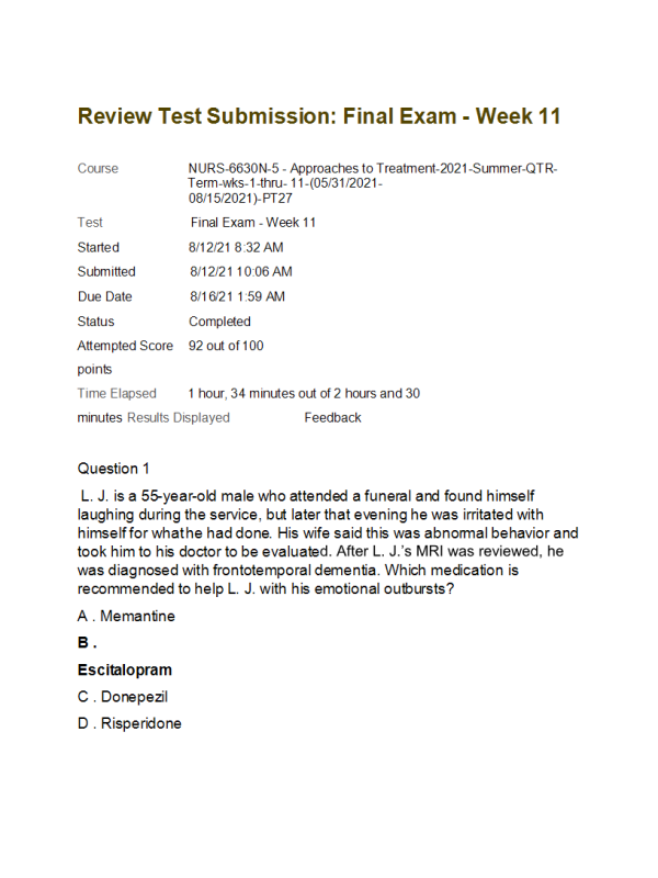 NURS 6630N-5, Week 11 Final Exam