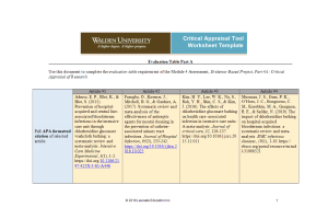 NRS 493 Topic 4 Assignment; Literature Evaluation Table