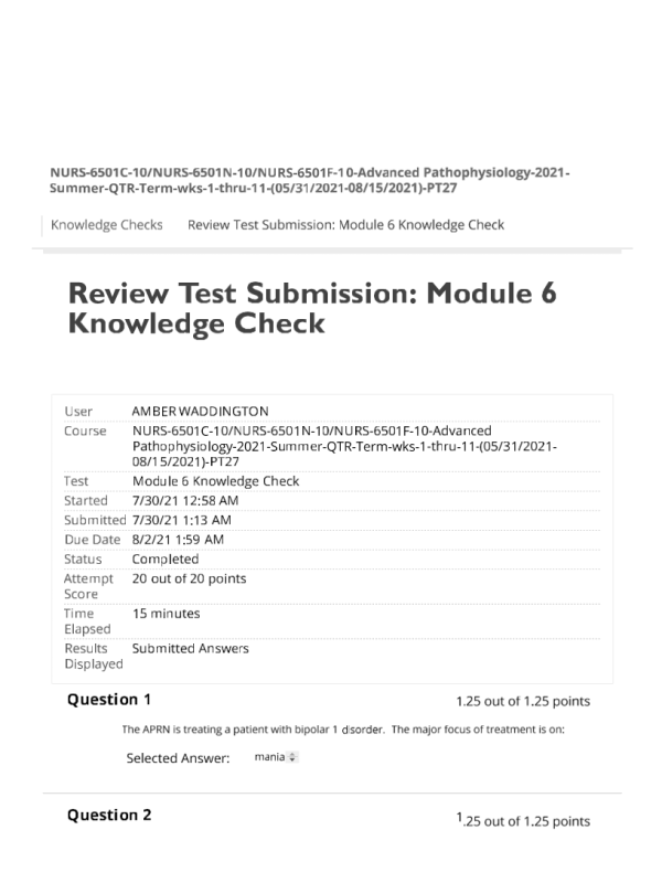 NURS-6501C-10, NURS-6501N-10, NURS-6501F-10 Module 6 Knowledge Check