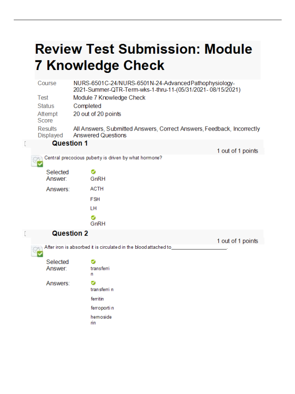 NURS-6501C-24, NURS-6501N-24 Module 7 Knowledge Check