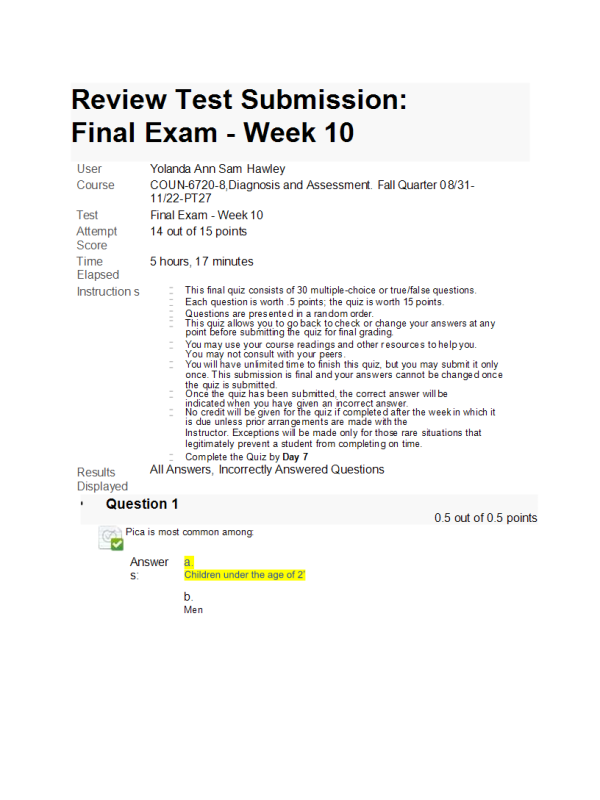 COUN 6720 Week 10 Final Exam (Fall Qtr)