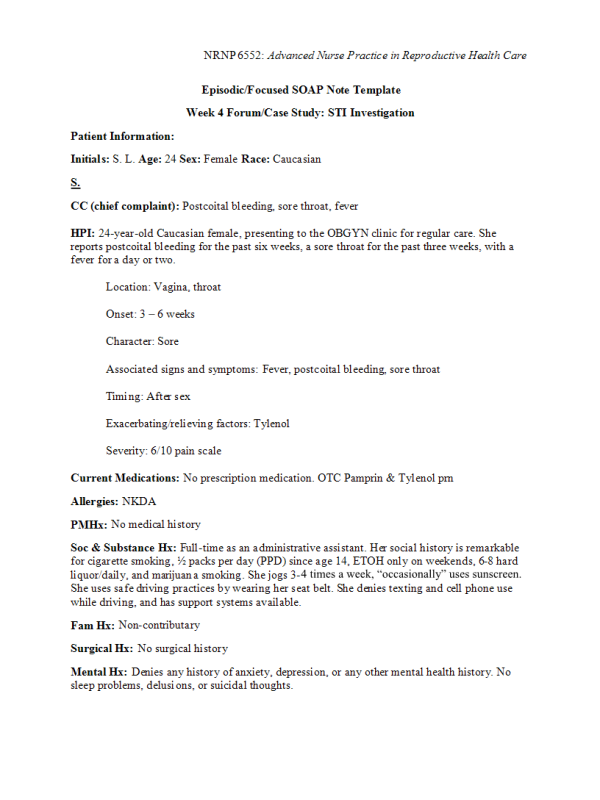 NRNP 6552 Week 4 Forum-Case Study; STI Investigation