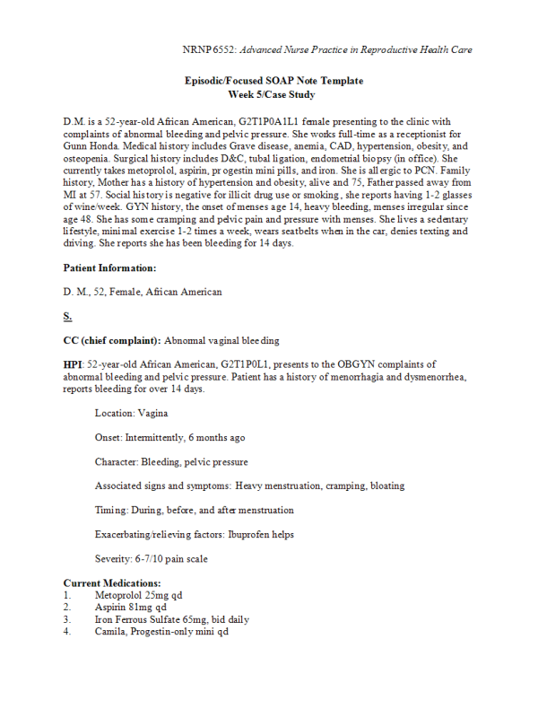 NRNP 6552 Week 5 Case Study