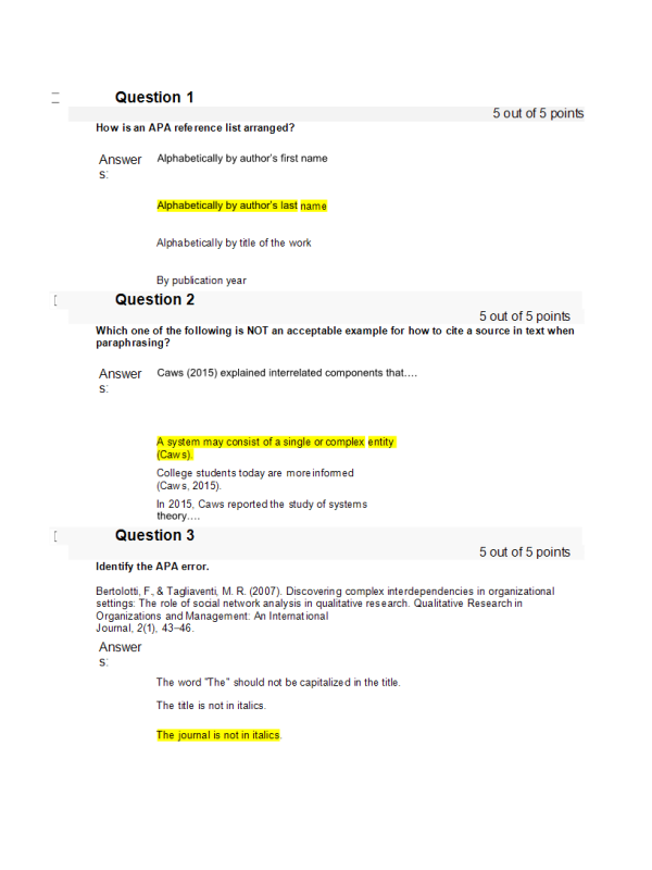 NURS 6003 Week 1 Quiz; Walden's Student Readiness Orientation (100 out of 100 points)