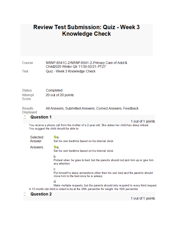 NRNP 6541 Week 3 Quiz-Knowledge Check