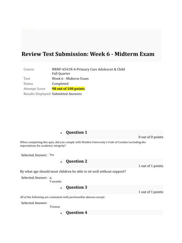 NRNP 6541 Week 6 Midterm Exam (98% Correct Fall Qtr)