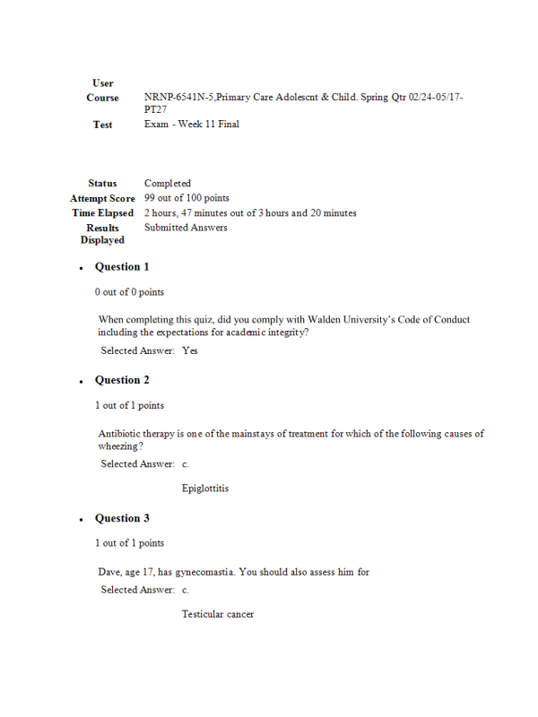 NRNP 6541N-5, Week 11 Final Exam (May Term)