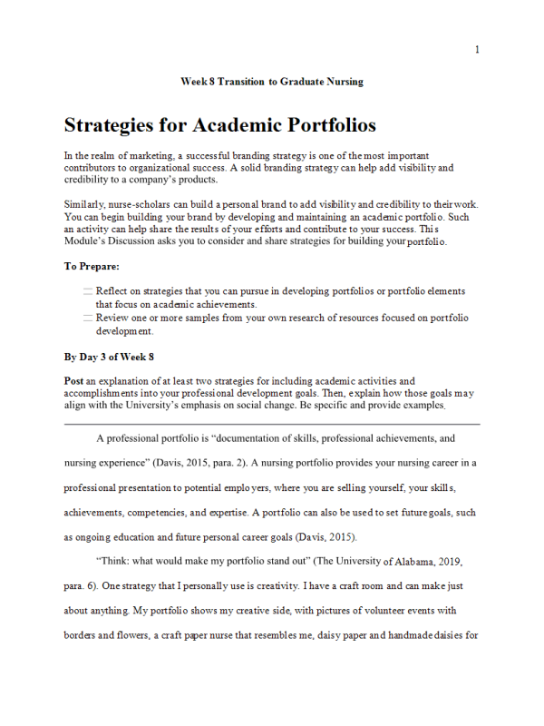 NURS 6003 Week 8 DiscussionStrategies for Academic Portfolios