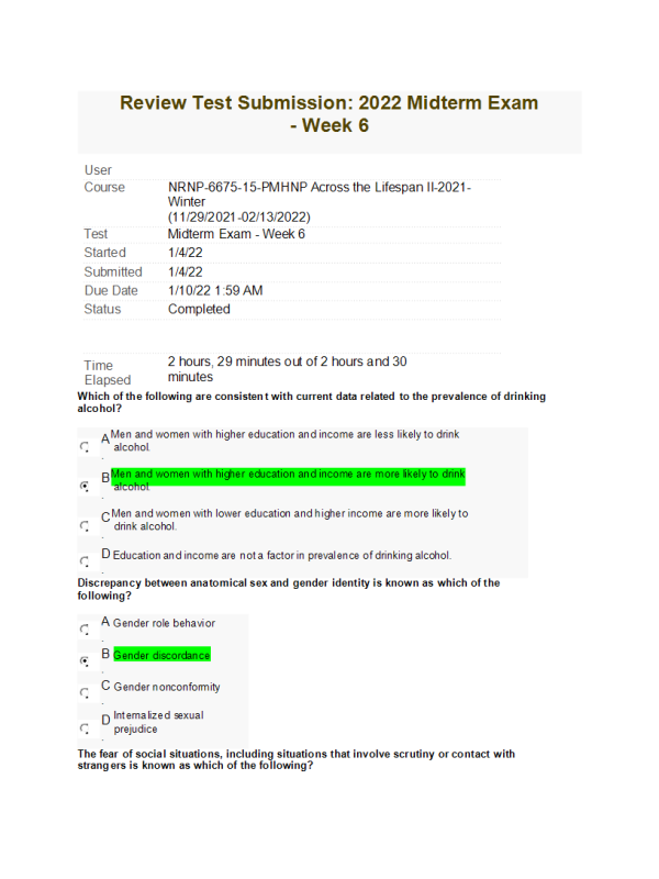 NRNP 6675 Week 6 Midterm Exam