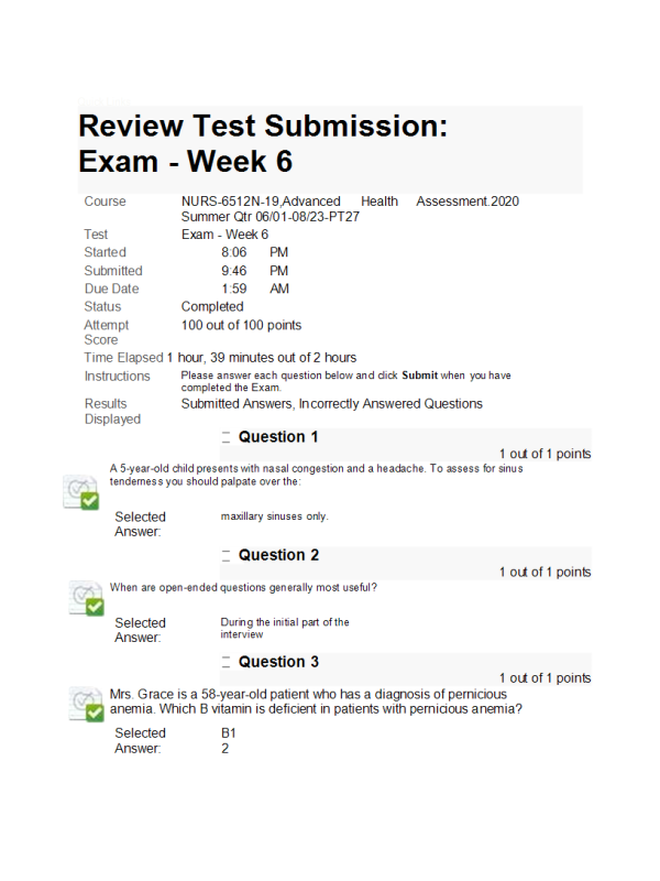 NURS 6512N-19 Week 6 Midterm Exam (100% Correct)