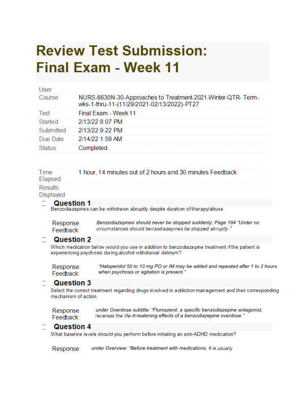 NURS 6630N-30, Approaches to Treatment Week 11 Final Exam