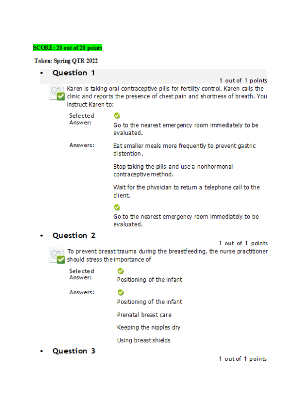 NRNP 6552 Week 10 Knowledge Check20 out of 20 Points (Spring QTR)