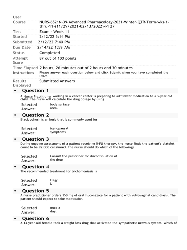 NURS 6521N-39 Advanced Pharmacology Week 11 Final Exam