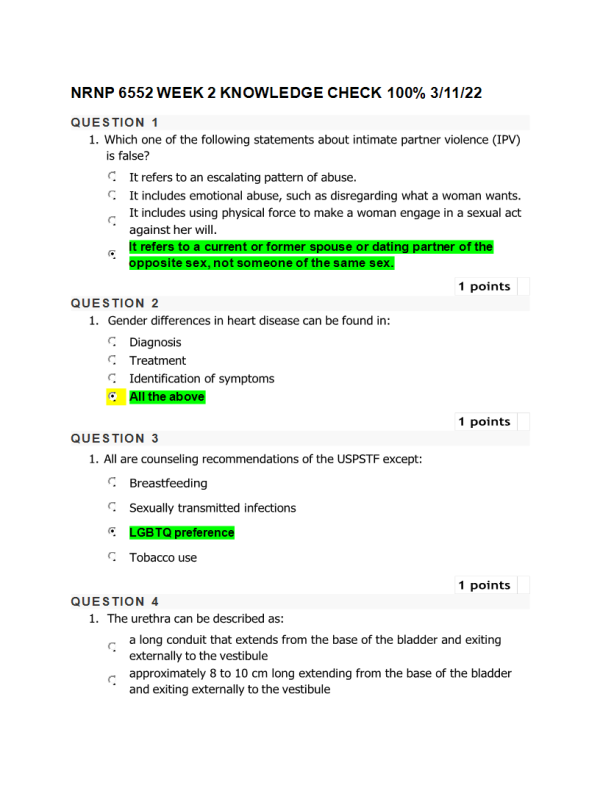 NRNP 6552 Week 2 Knowledge Check; Module 1 (20 out of 20 Point Spring QTR )