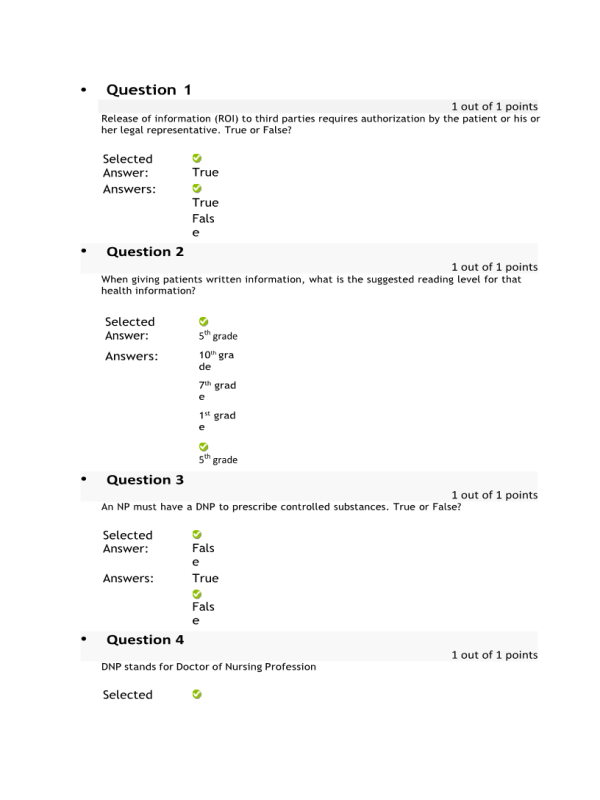 NRNP 6568 Week 1 Knowledge Check - Professional Issues (10 out of 10 Points)