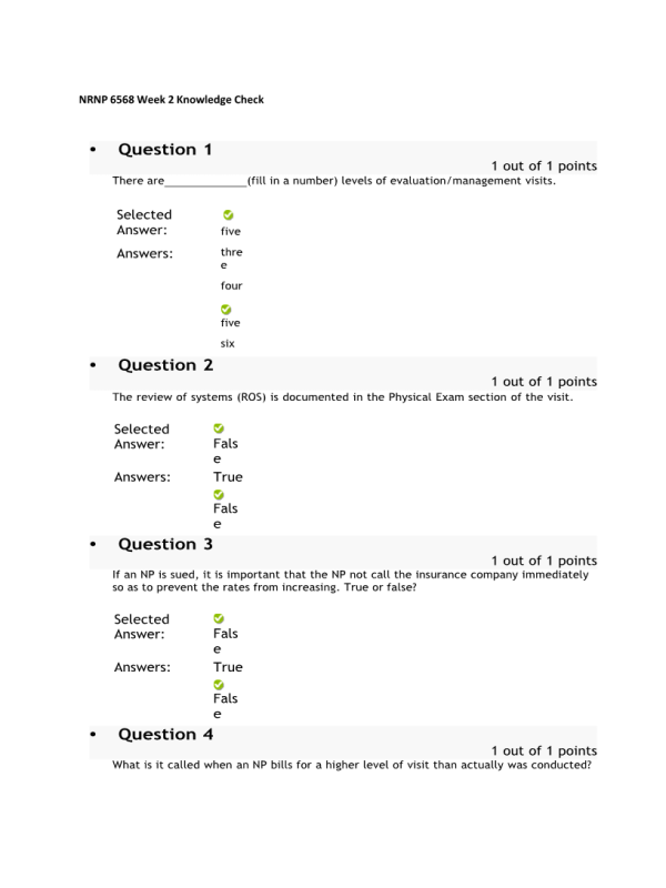 NRNP 6568 Week 2 Knowledge Check - Professional Practices (10 out of 10 Points)