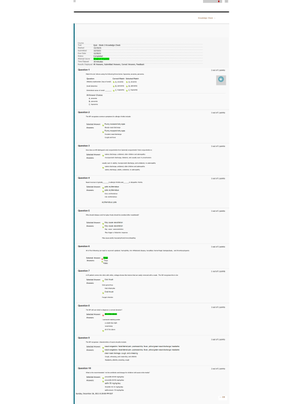 NRNP 6568 Week 3 Knowledge Check - HEENT Conditions (10 out of 10 Points)