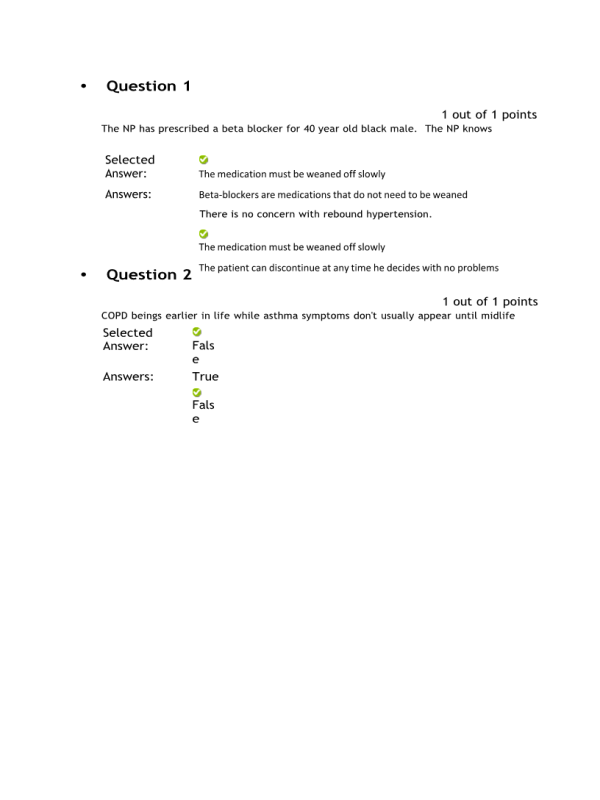 NRNP 6568 Week 4 Knowledge Check - Cardiac and Pulmonary Conditions (Score; 10 out of 10 Points)