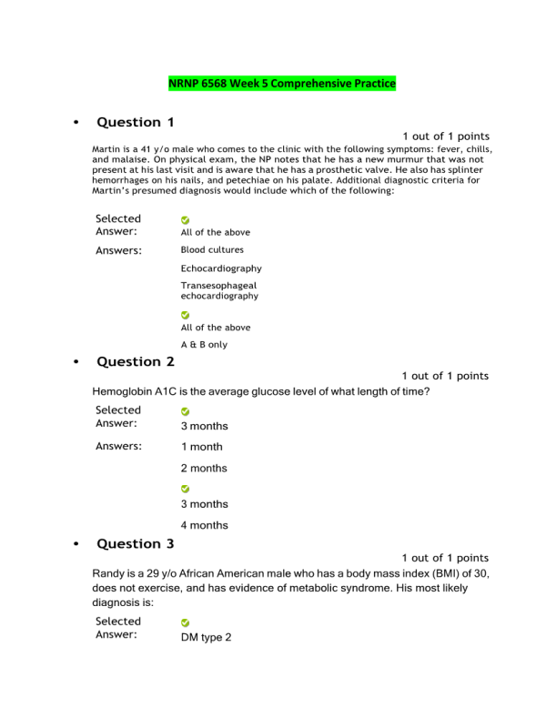 NRNP 6568 Week 5 Comprehensive Practice Questions (All Correct)