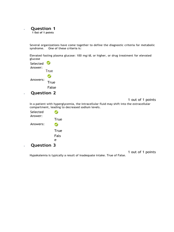 NRNP 6568 Week 7 Knowledge Check - Endocrine Conditions (100% Correct)