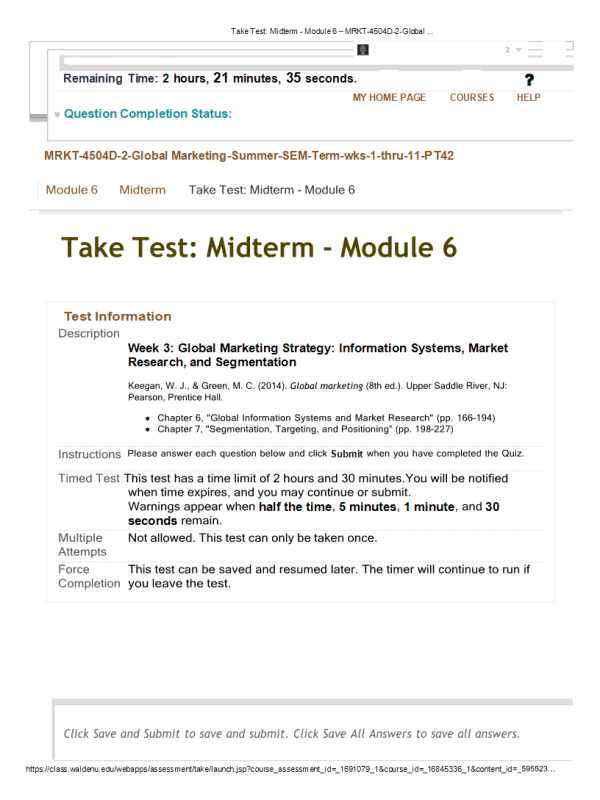MRKT 4504D-2, Global Marketing; Module 6 Midterm Exam (All Correct)