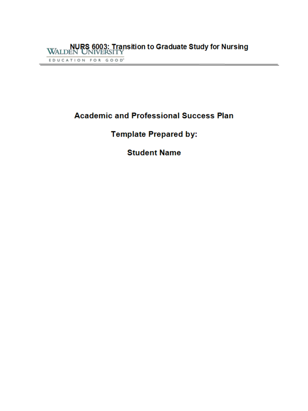 NURS 6003 Academic Success and Professional Development Plan; All Assignments Part 1 - 4