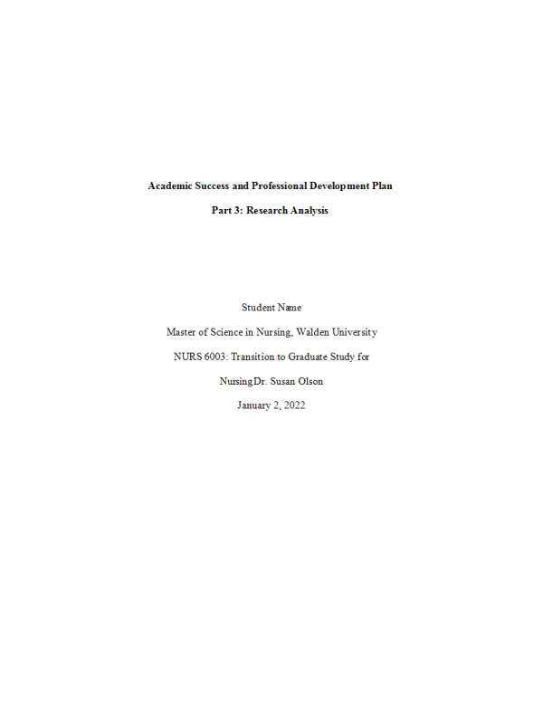 NURS 6003 Week 5 Assignment; Academic Success and Professional Development Plan Part 3; Strategies to Promote Academic Integrity and Professional Ethics