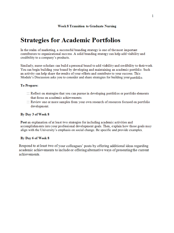 NURS 6003 Week 8 Discussion; Strategies for Academic Portfolios