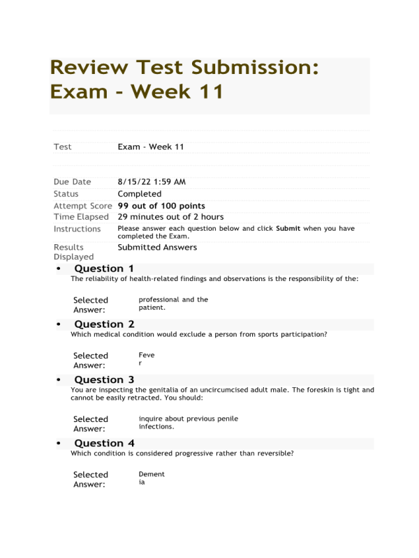 NURS 6512 Week 11 Final Exam Review Test