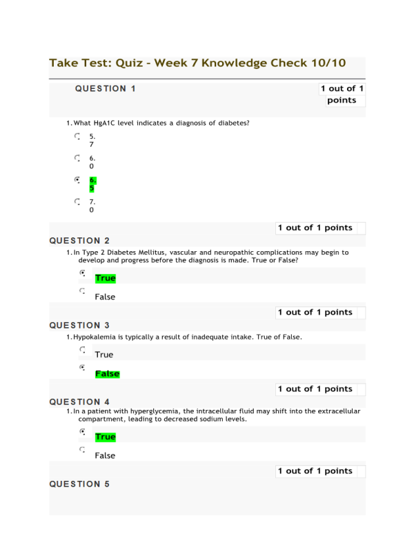 NRNP 6568 Week 7 Quiz - Knowledge Check (10 out of 10 Points)