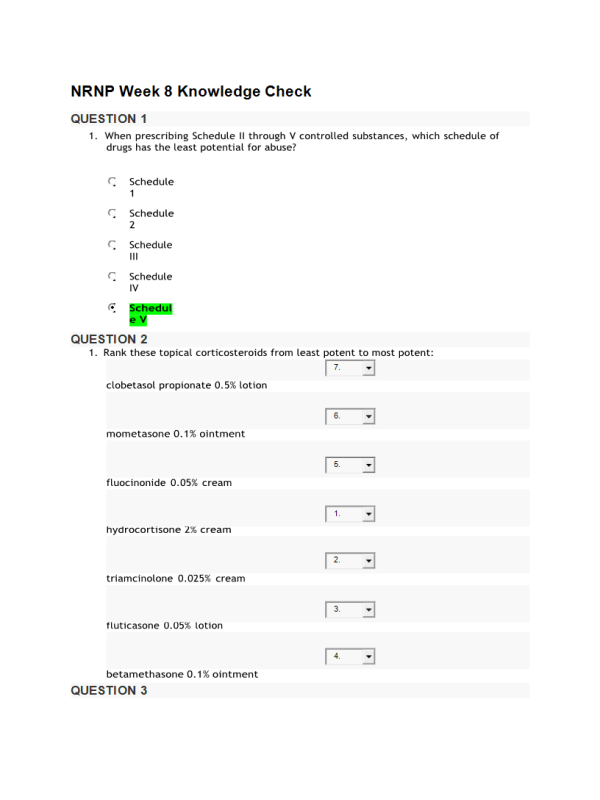 NRNP 6568 Week 8 Quiz - Knowledge Check (10 out of 10 Points)