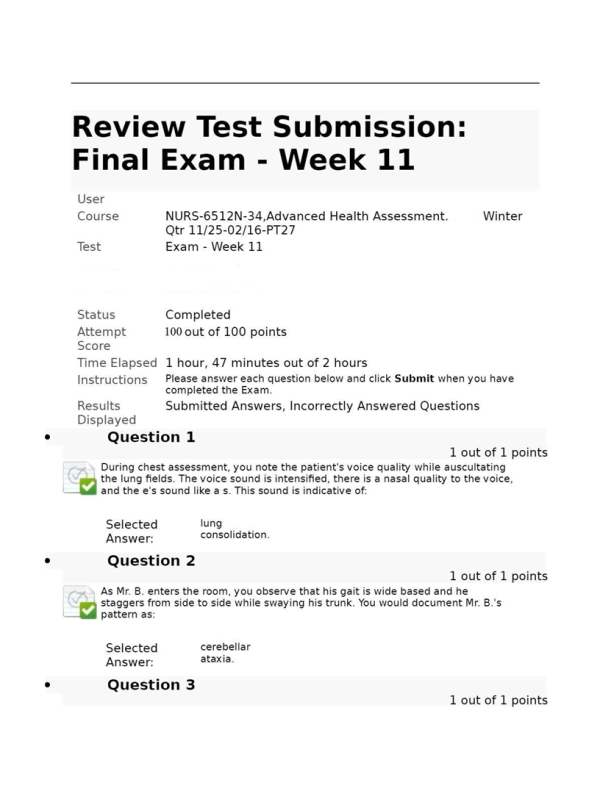 NURS 6512N-34 Week 11 Final Exam (100 out of 100 Score)