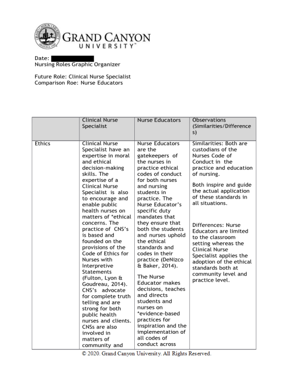 NUR 513 Topic 2 Assignment; Nursing Roles Graphic Organizer